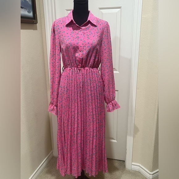 Hapsho Pink Floral PLEATED LONG SLEEVE DRESS SIZE S. - Picture 7 of 10